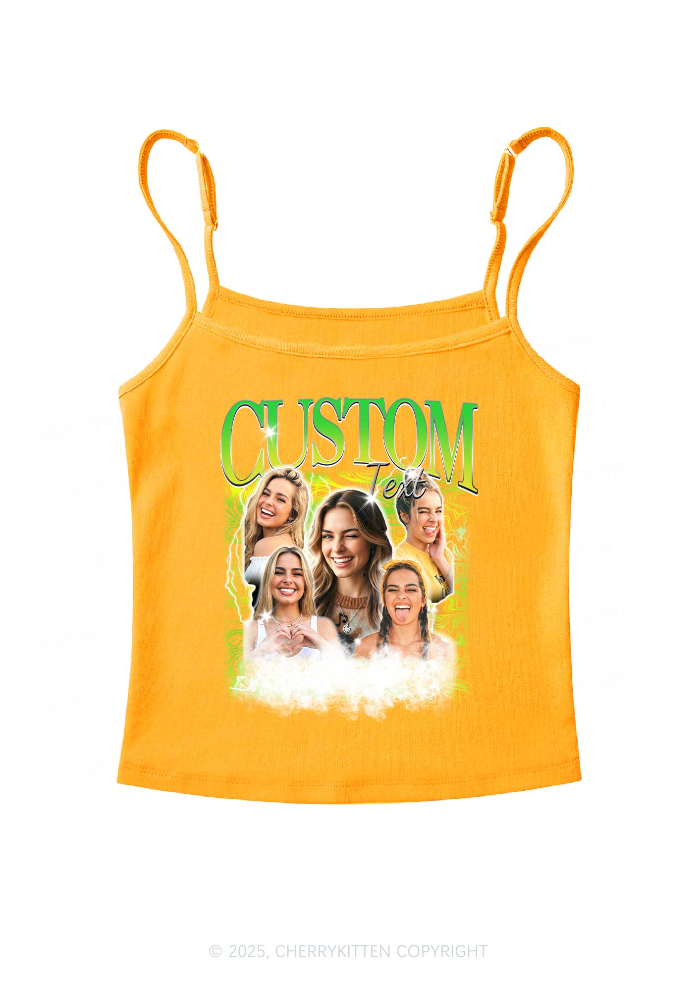 Custom Portrait Glitter Text Y2K Spaghetti Strap Cami Cherrykitten