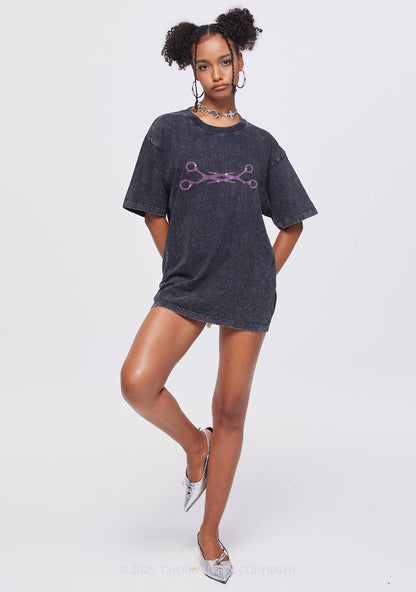 Rhinestone Pink Scissor Pride Y2K Shirts Washed Tee Cherrykitten