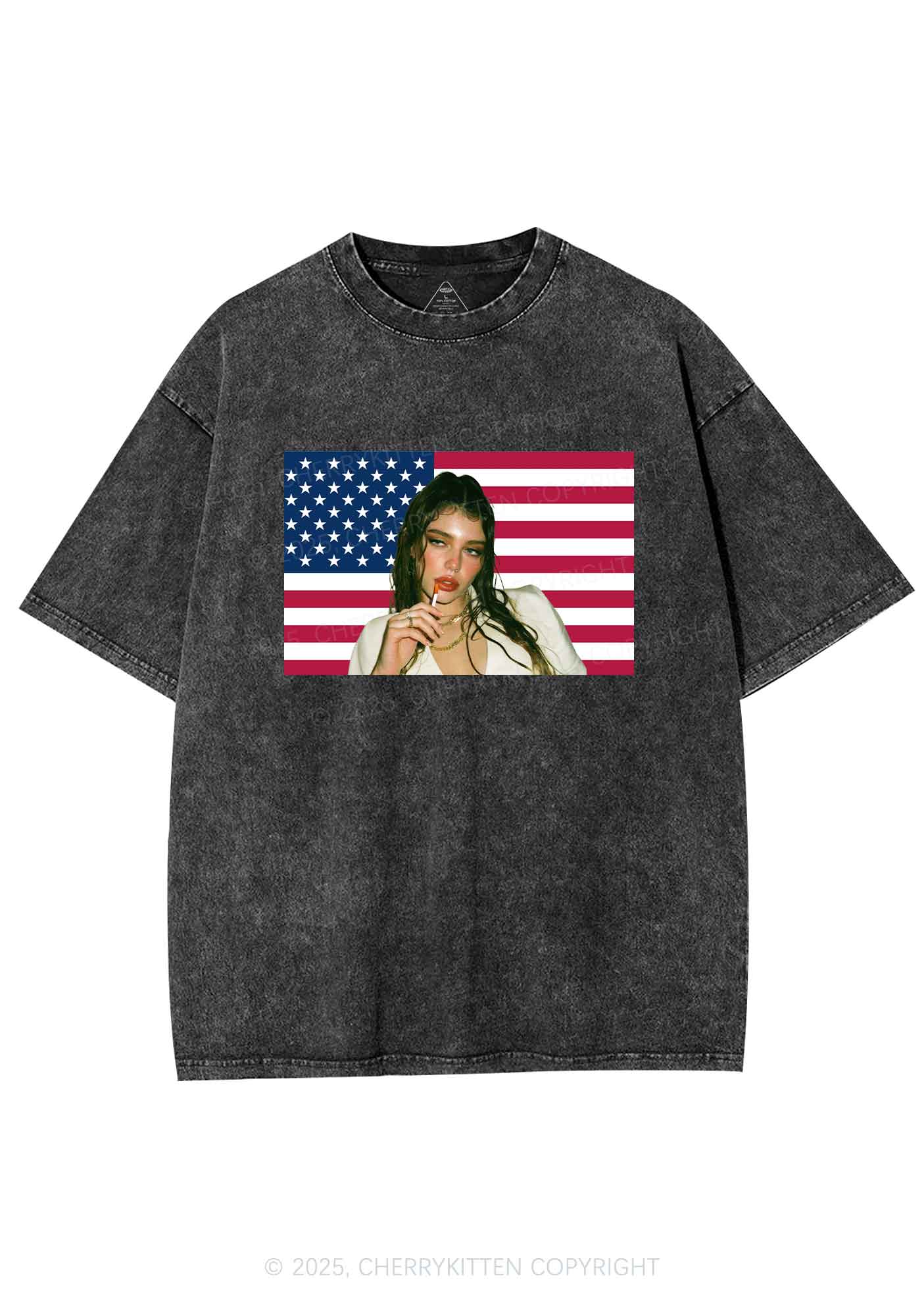 Custom Portrait Flag Y2K Shirts Washed Tee Cherrykitten