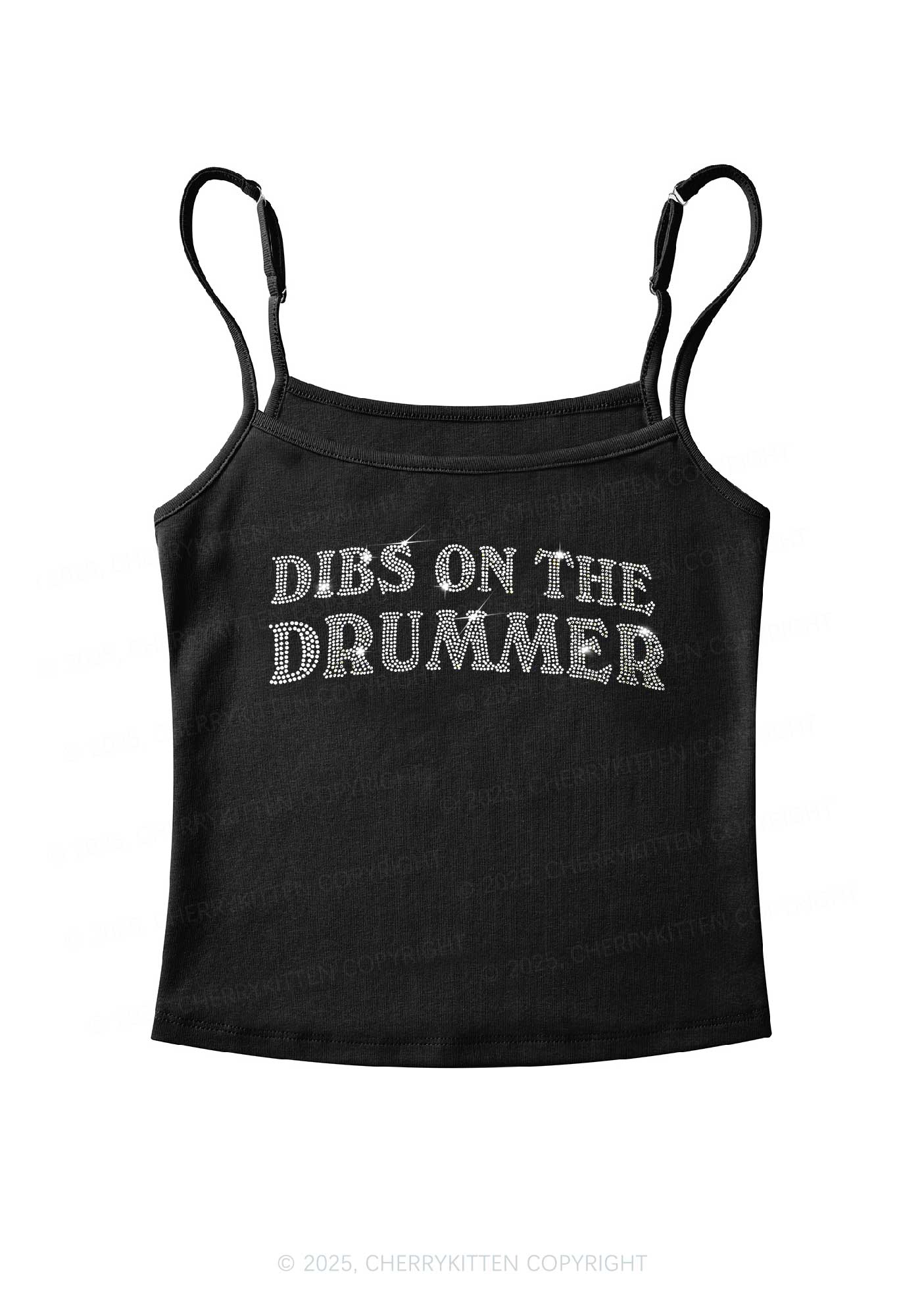 Rhinestone Dibs On The Drummer Y2K Spaghetti Strap Cami Cherrykitten