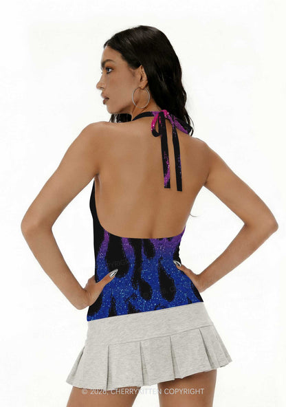 Bisexual Flame Pride Y2K Print Halter Deep V Neck Cami Cherrykitten