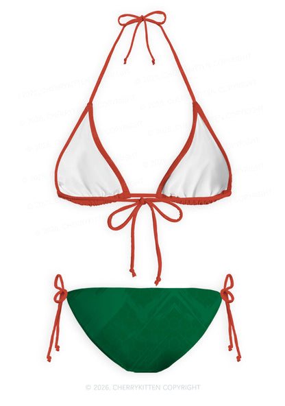 Red Green Color Block Y2K Print Bikini Set Cherrykitten
