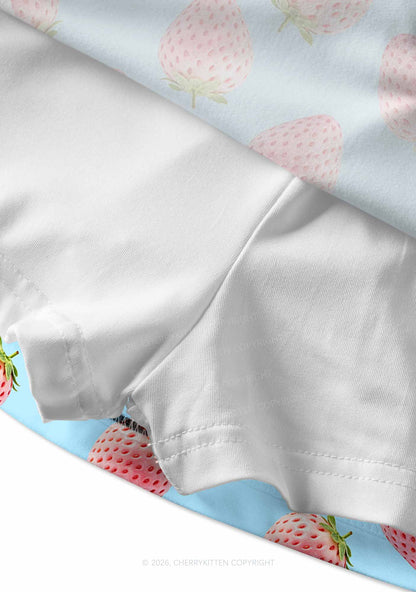 Pastel Pink Strawberry Y2K Print Mini Skirt Cherrykitten