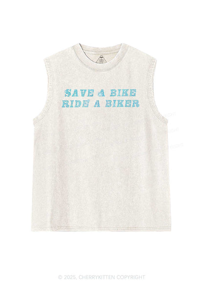Rhinestone Save Bike Ride Biker Y2K Washed Muscle Tank Cherrykitten