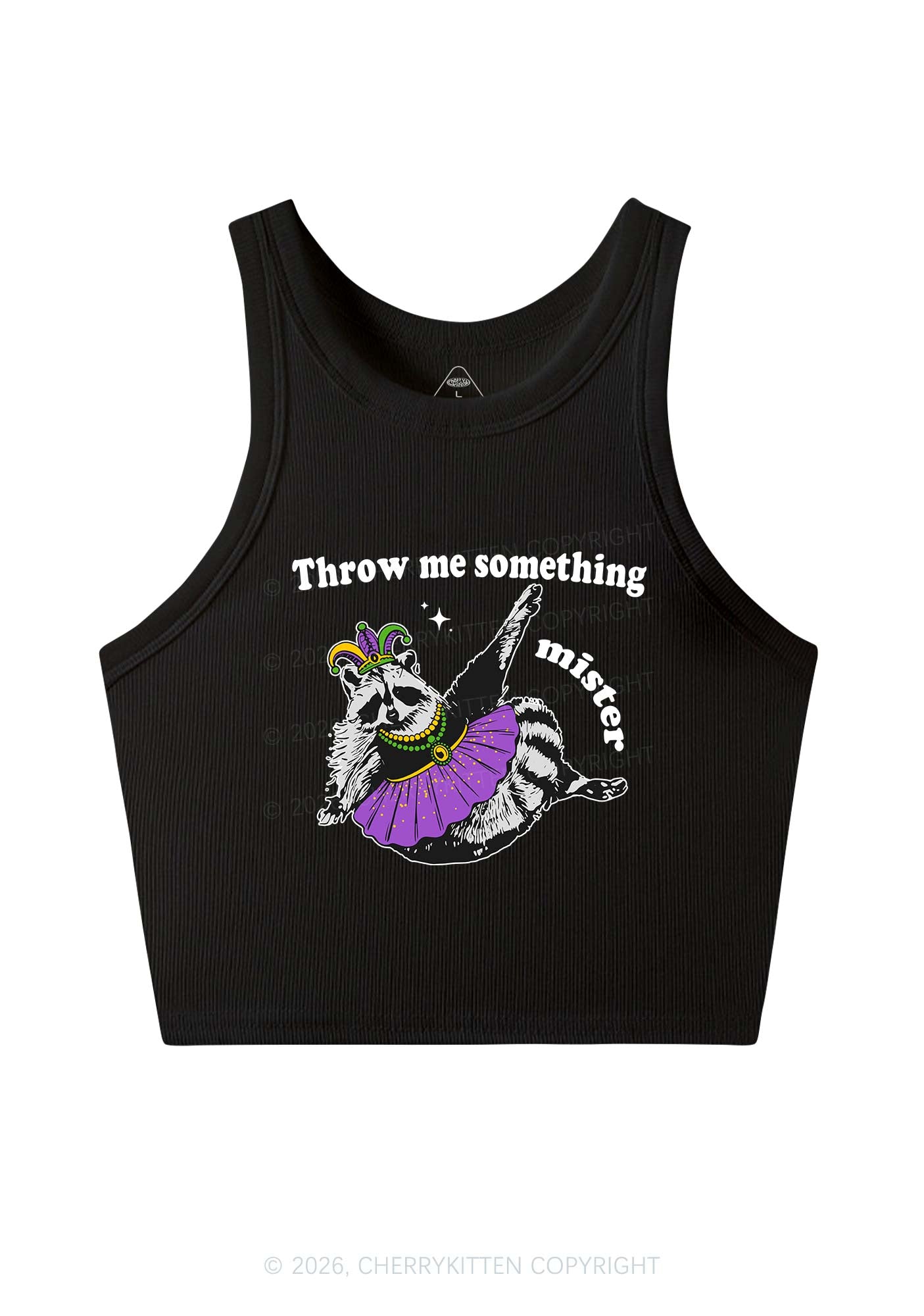 Throw Me Something Mister Raccoon Y2K Crop Tank Top Cherrykitten