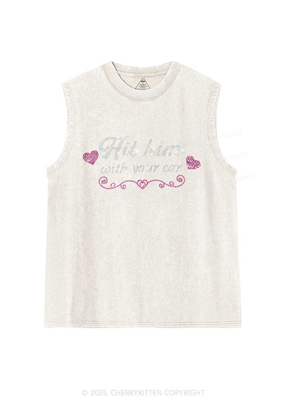 Rhinestone Hit Him Y2K Washed Muscle Tank Cherrykitten