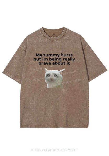Cat Tummy Hurts Y2K Shirts Washed Tee Cherrykitten