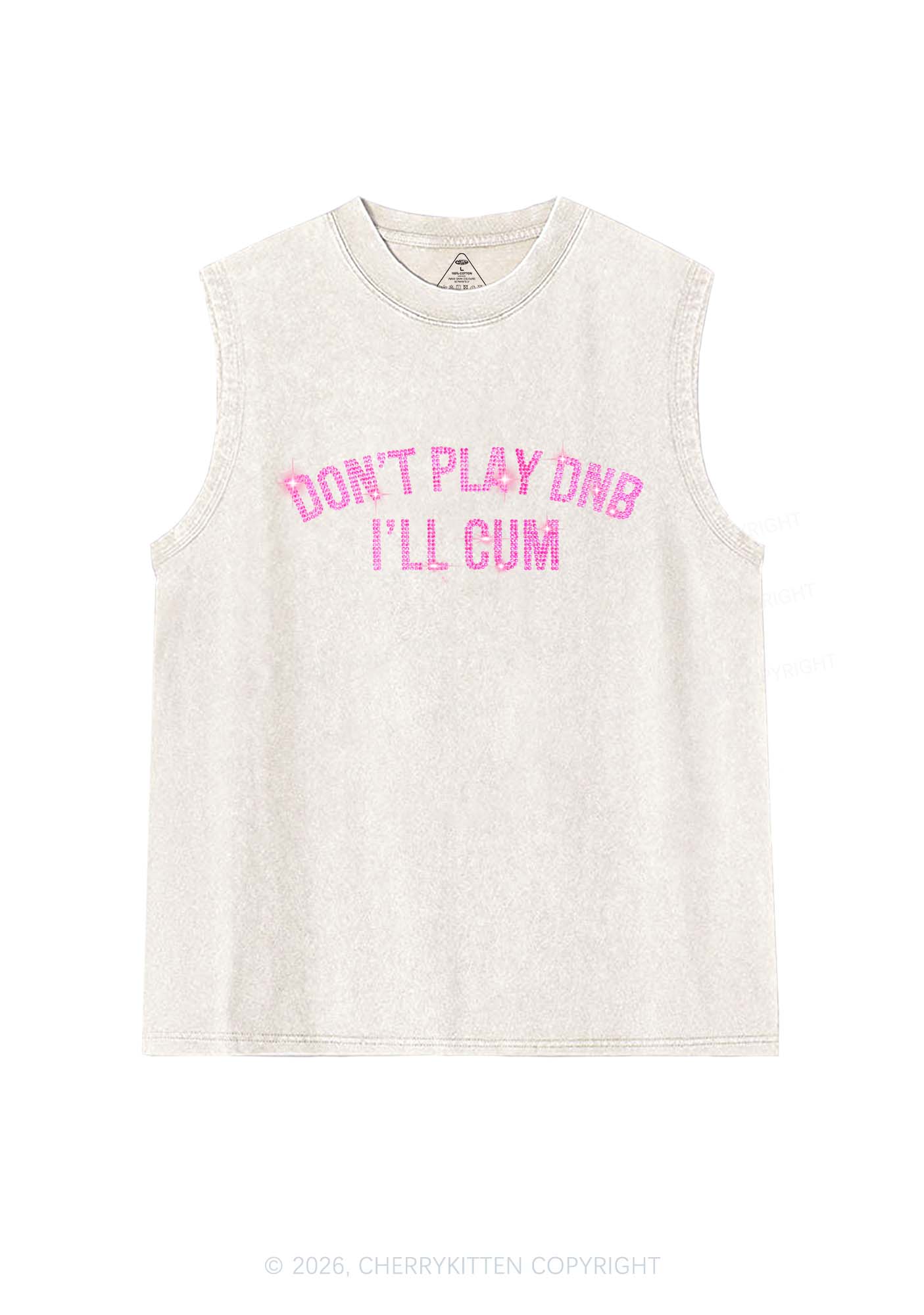 Rhinestone Dont Play DNB Y2K Washed Muscle Tank Cherrykitten
