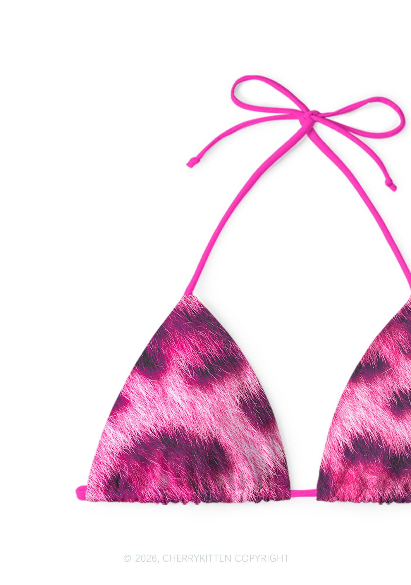 Hot Pink Fuzzy Leopard Y2K Print Bikini Set Cherrykitten