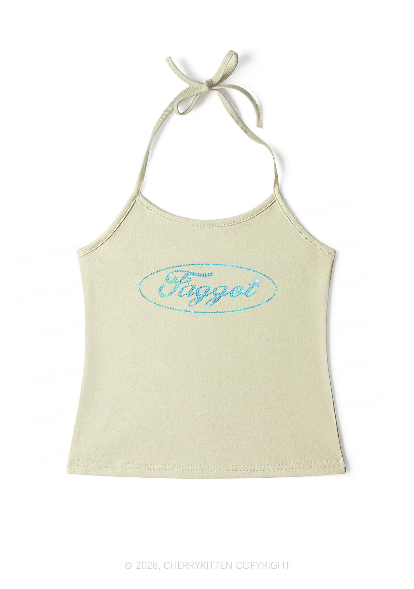 Rhinestone Oval Faggot Pride Y2K Halter Neck Cami Cherrykitten