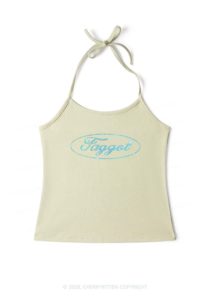 Rhinestone Oval Faggot Pride Y2K Halter Neck Cami Cherrykitten