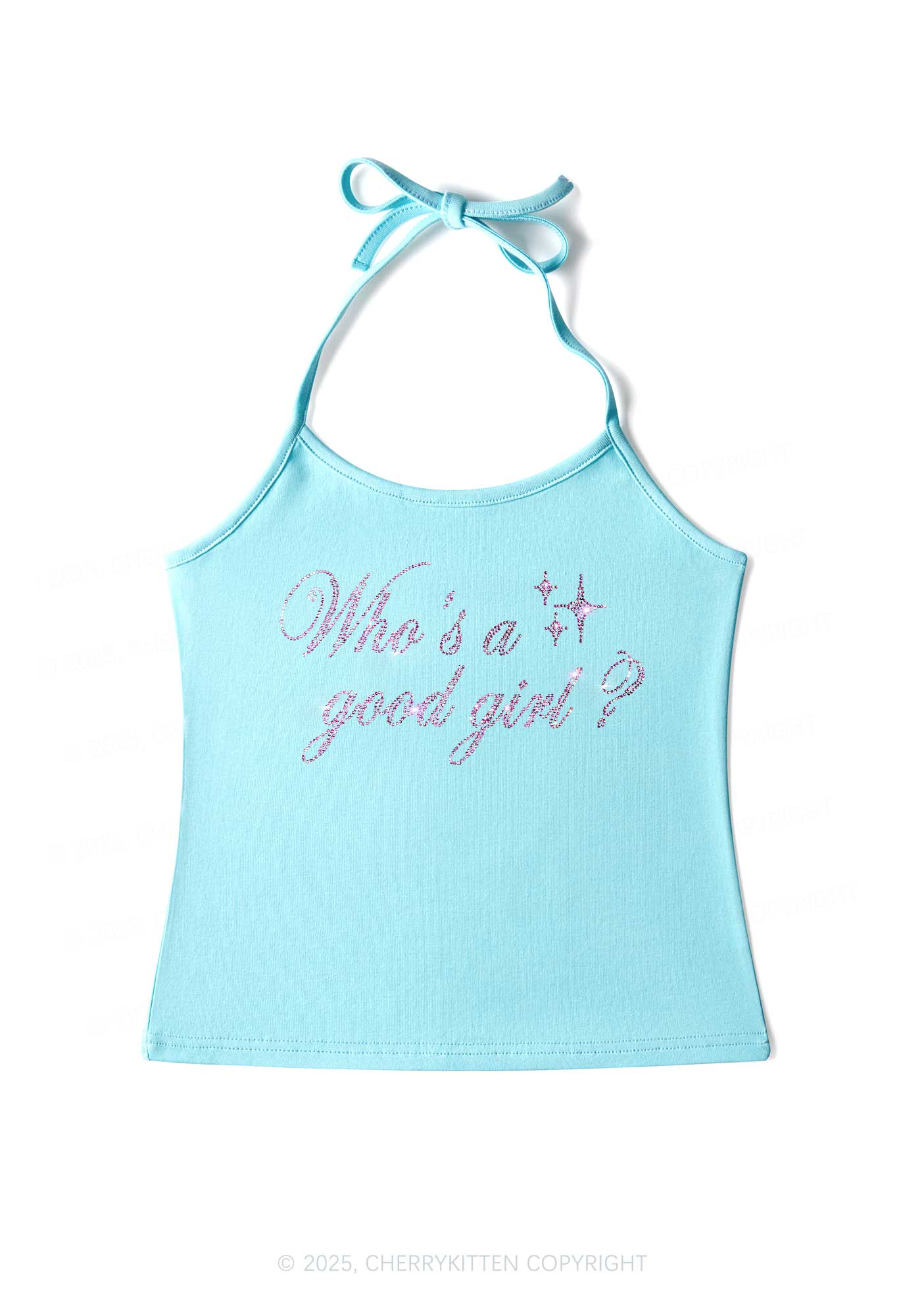 Rhinestone Whos A Good Girl Y2K Halter Neck Cami Cherrykitten