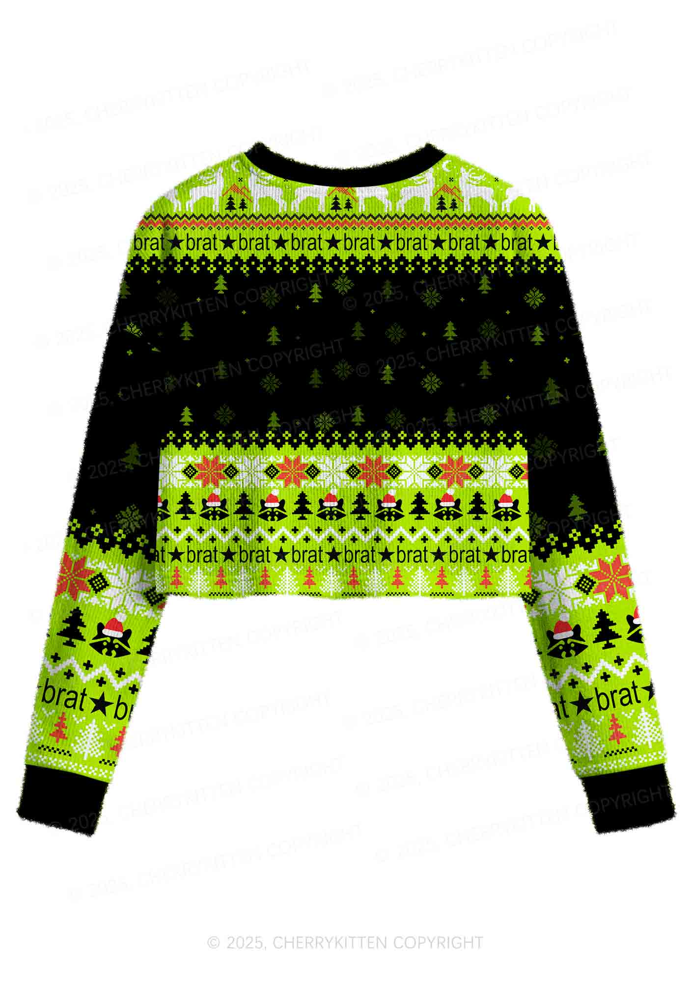 Merry Bratmas Y2K Christmas Crop Knit Sweatshirt Cherrykitten
