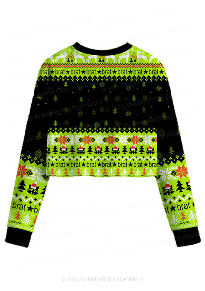 Merry Bratmas Y2K Christmas Crop Knit Sweatshirt Cherrykitten
