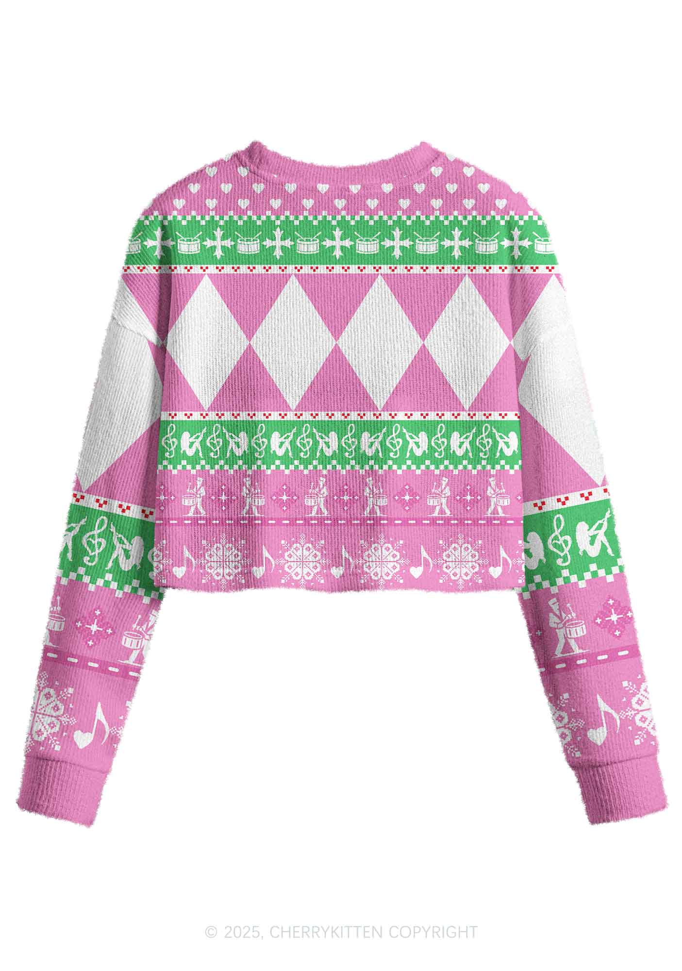 Dibs On The Drummer Y2K Christmas Crop Knit Sweatshirt Cherrykitten
