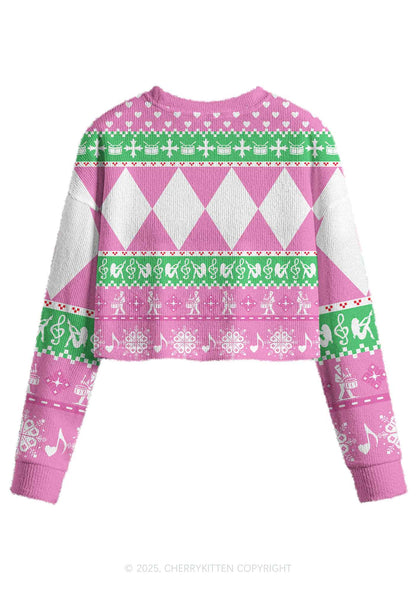 Dibs On The Drummer Y2K Christmas Crop Knit Sweatshirt Cherrykitten