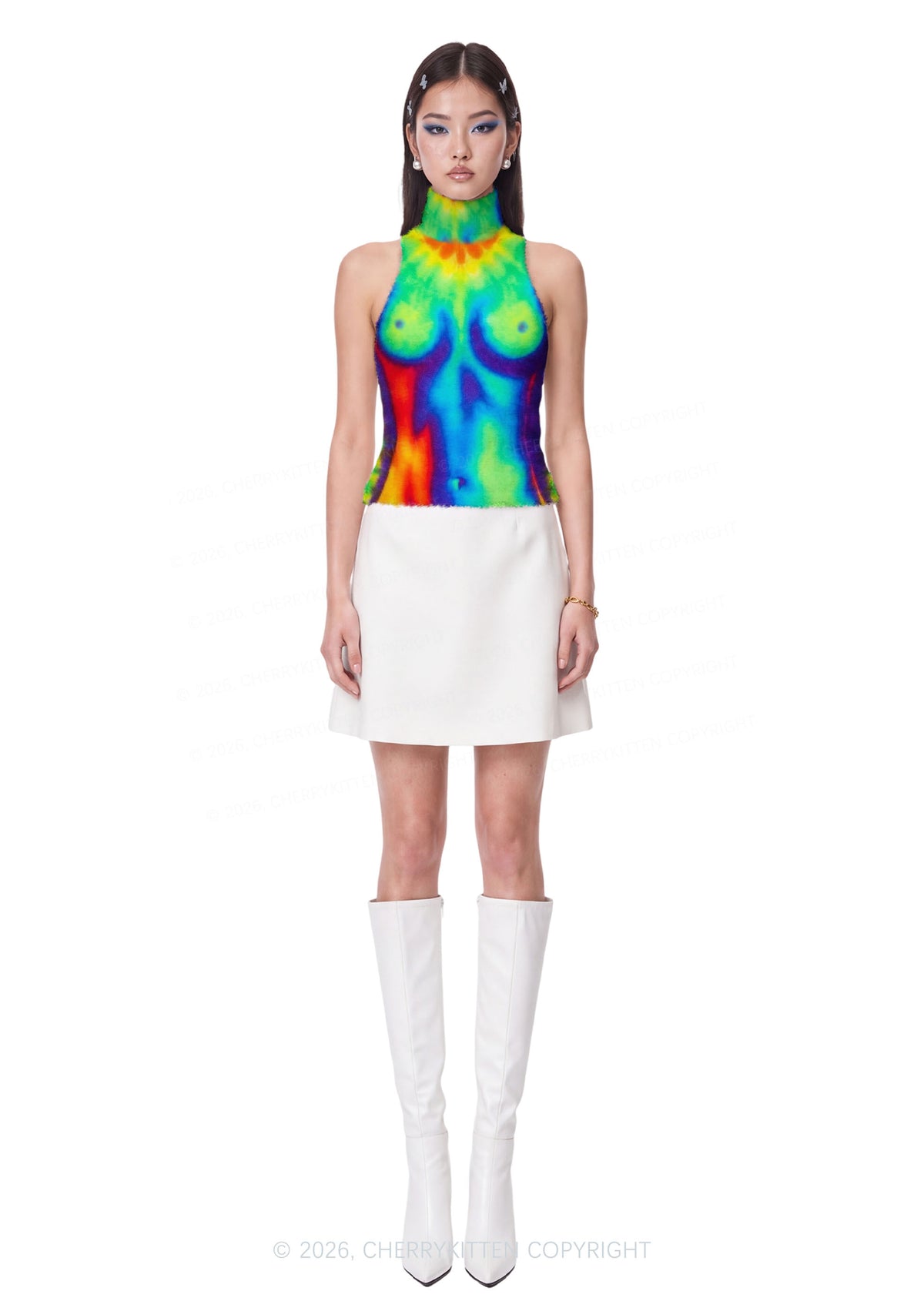 Thermal Txts Y2K Knit Turtleneck Tank Top Cherrykitten