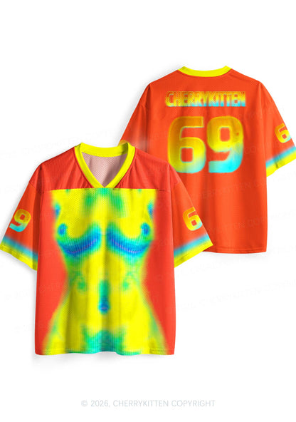 Orange Thermal Female Body Y2K Sport Jersey Shirts Cherrykitten