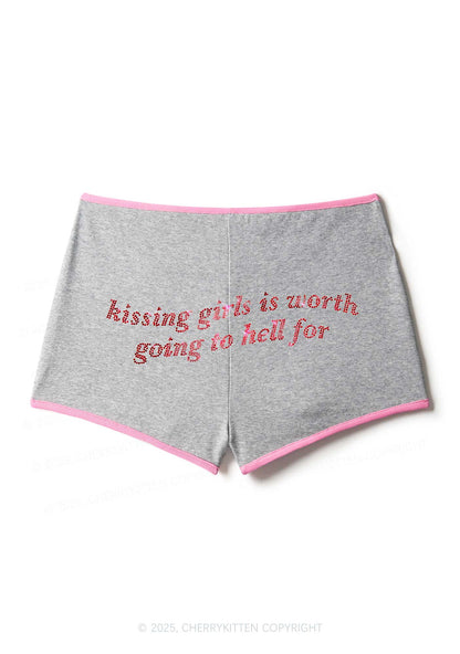 Rhinestone Kissing Girls is Worth Pride Y2K Booty Shorts Cherrykitten