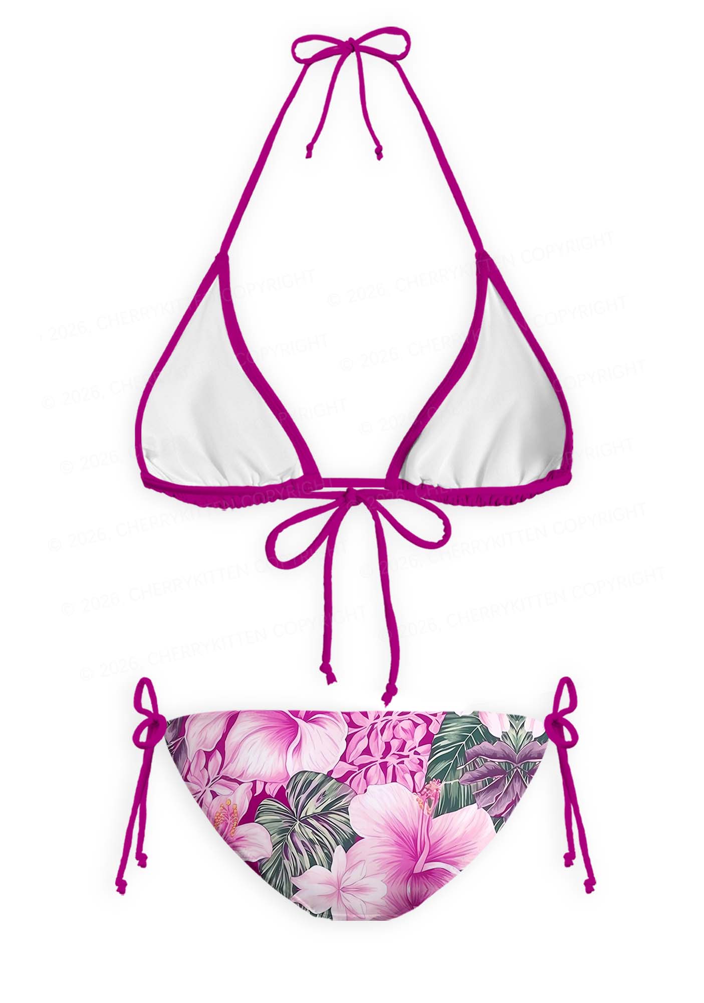 Purple Blossoms Y2K Print Bikini Set Cherrykitten