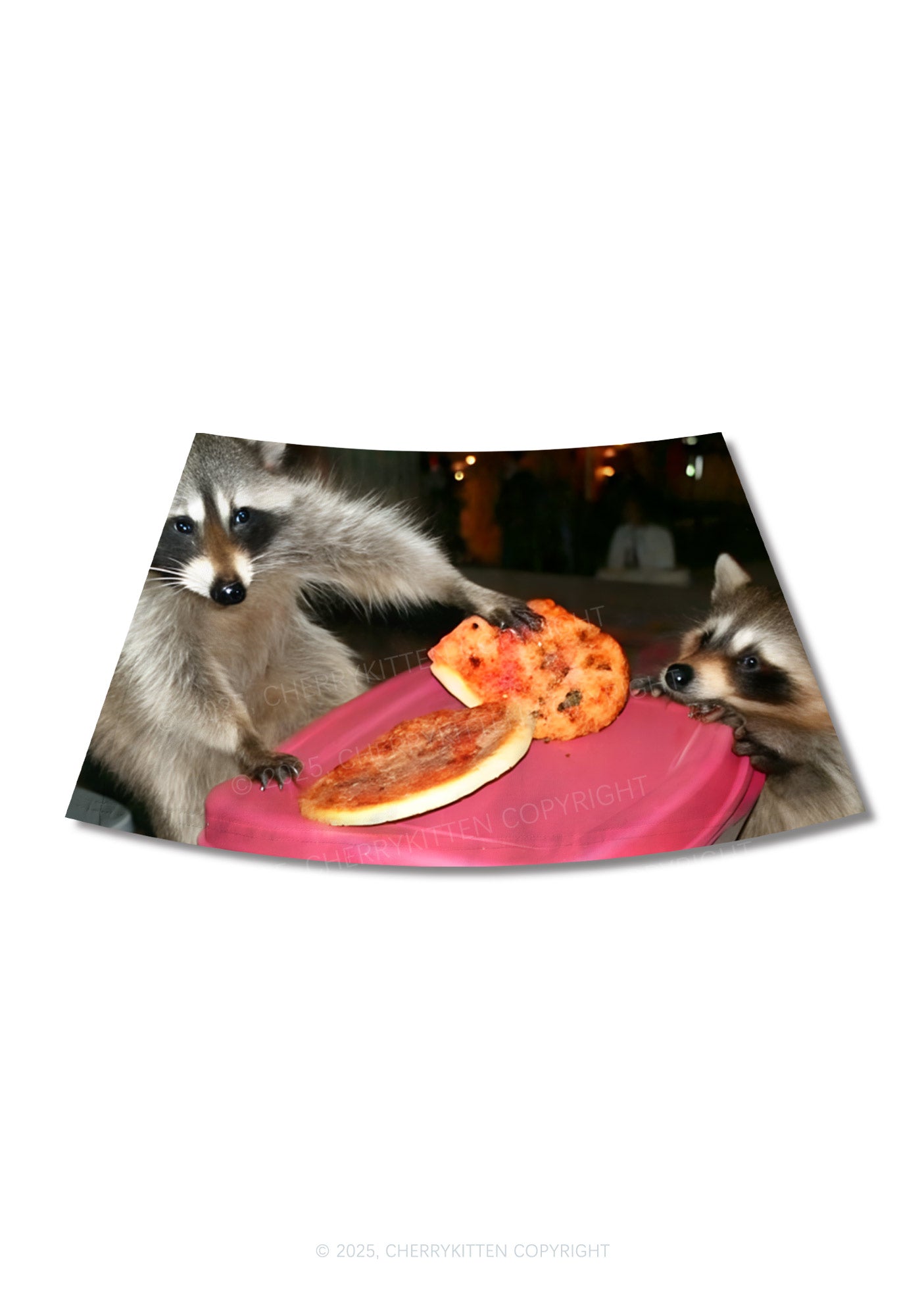 Raccoons Pizza Party Y2K Print Mini Skirt Cherrykitten