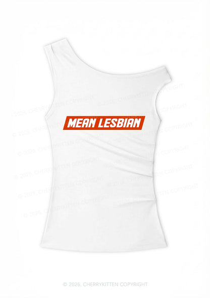 Mean Lesbian Pride Y2K Off Shoulder Tank Top Cherrykitten