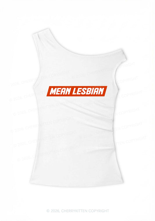 Mean Lesbian Pride Y2K Off Shoulder Tank Top Cherrykitten