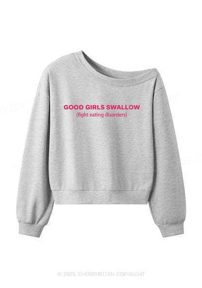 Good Girls Swallow Y2K Off Shoulder Sweatshirts Cherrykitten