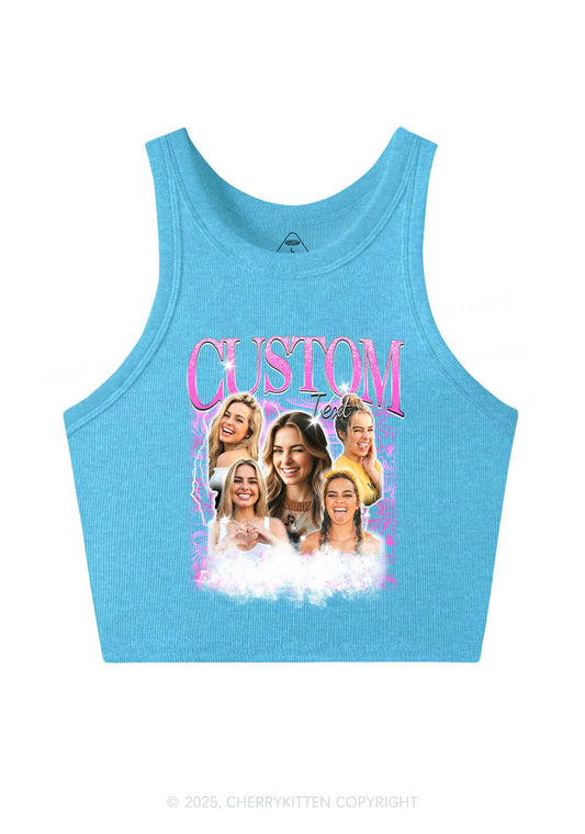Custom Portrait Glitter Text Y2K Crop Tank Top Cherrykitten