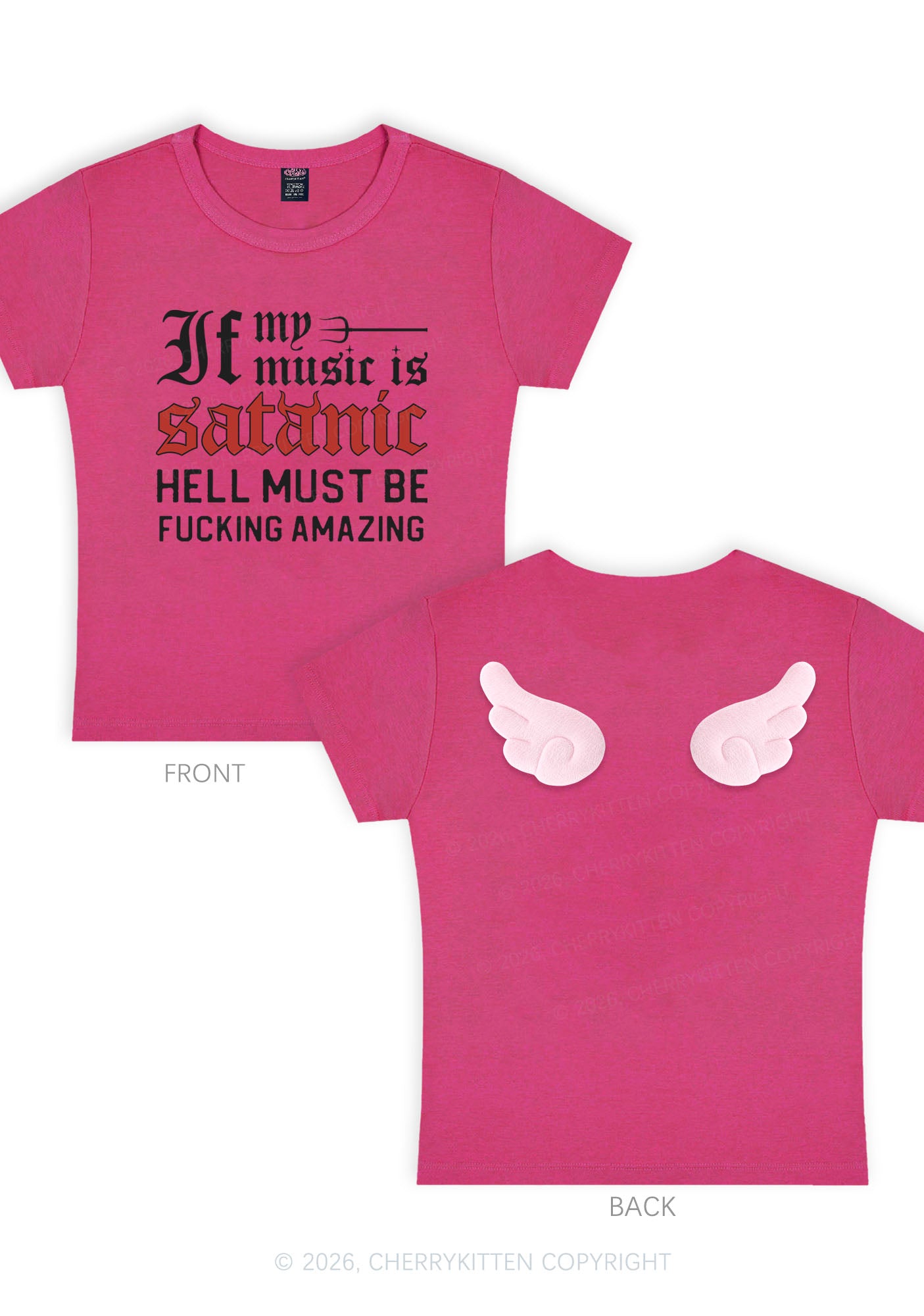 Halloween My Music Is Satanic Y2K Goth Angel Wings Baby Tee Cherrykitten