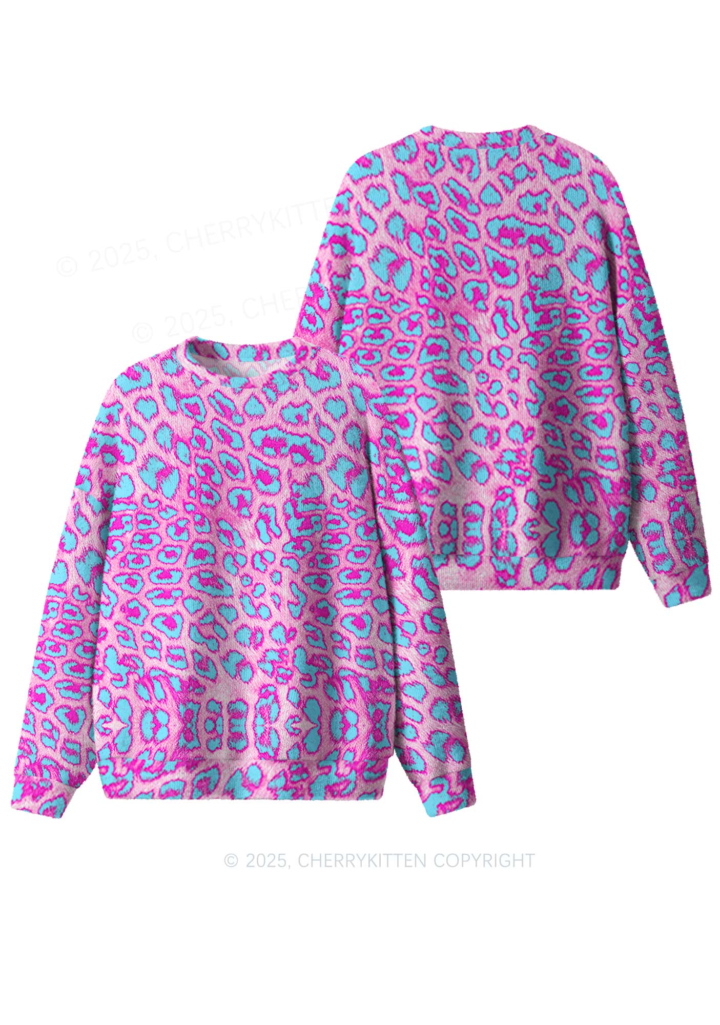 Purple Leopard Y2K Christmas Knit Sweatshirt Cherrykitten