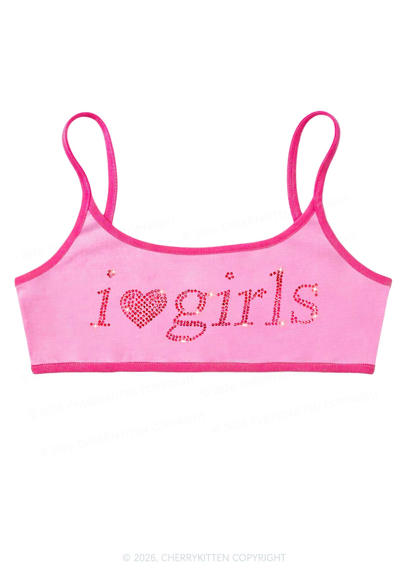Rhinestone I Love Girls Y2K Super Crop Cami Cherrykitten