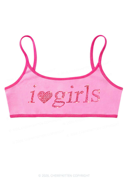 Rhinestone I Love Girls Y2K Super Crop Cami Cherrykitten