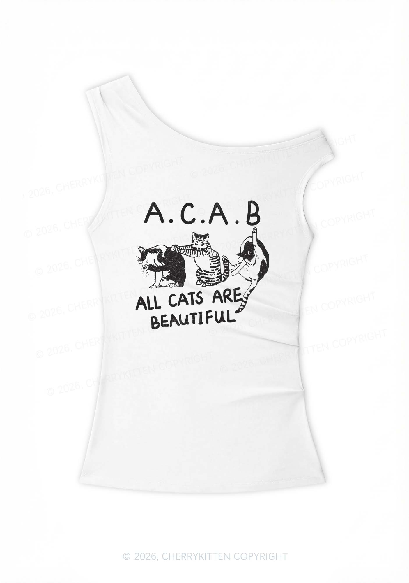 ACAB Cats Y2K Off Shoulder Tank Top Cherrykitten