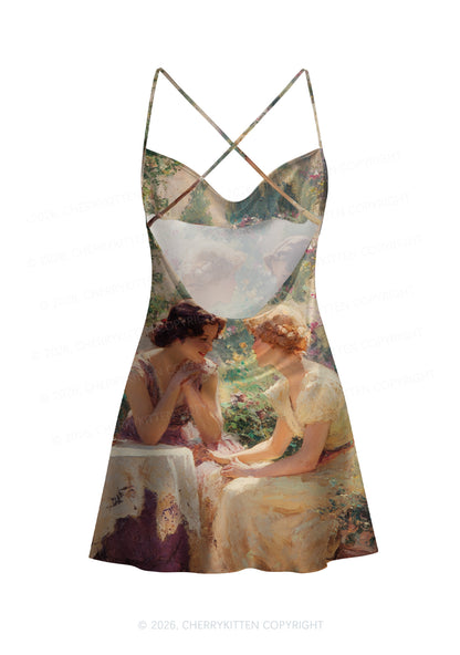 Garden Chat Pride Y2K Print Satin Cowl Neck Slip Dress Cherrykitten