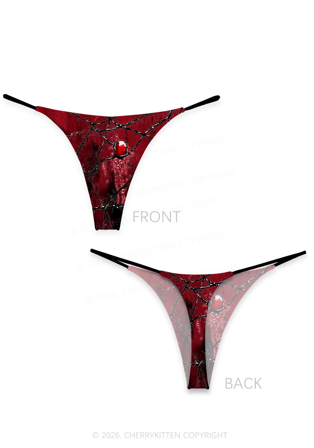 Thorned Ruby Y2K Print Bikini String Thong Cherrykitten