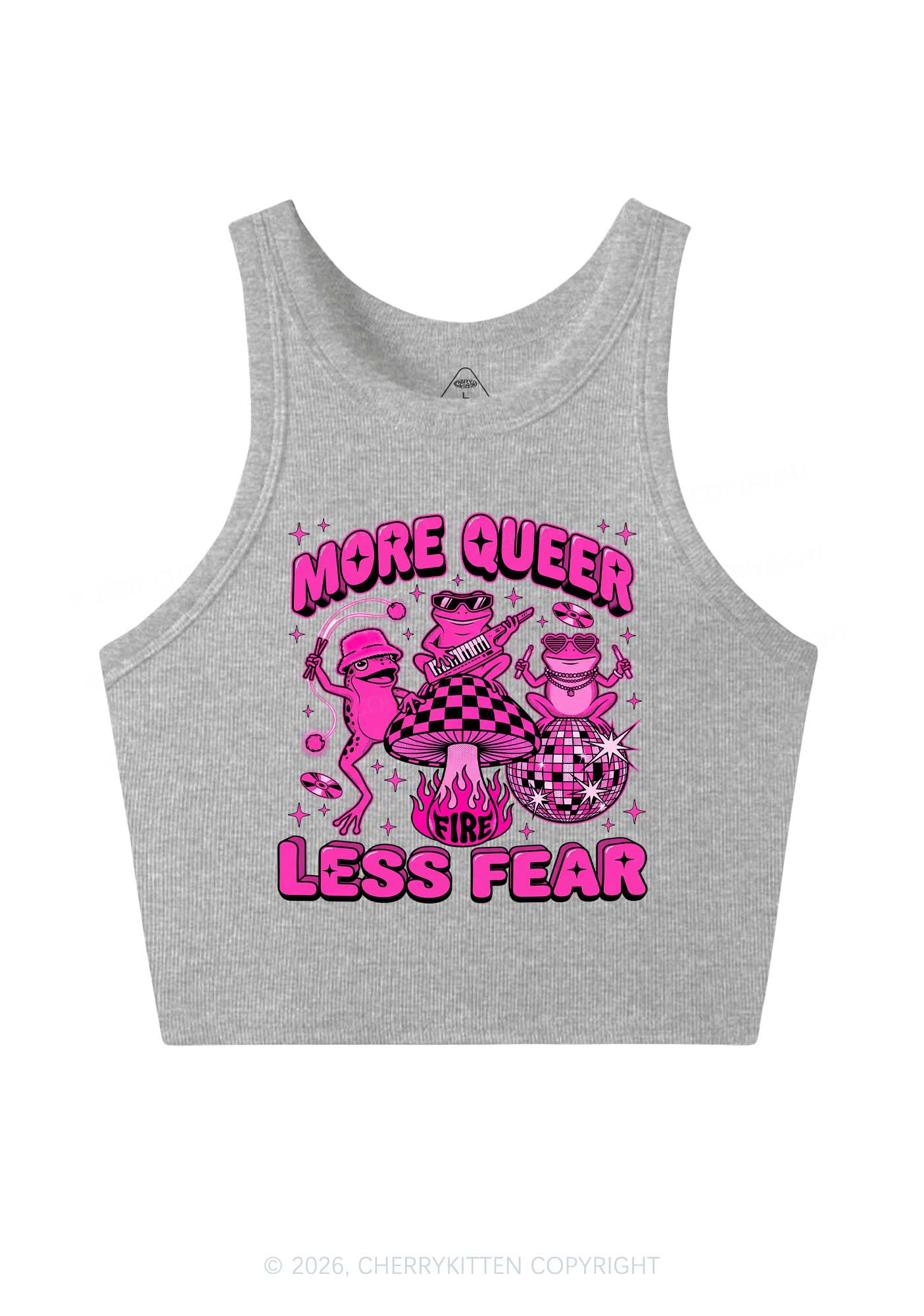 More Queer Less Fear Pride Y2K Crop Tank Top Cherrykitten