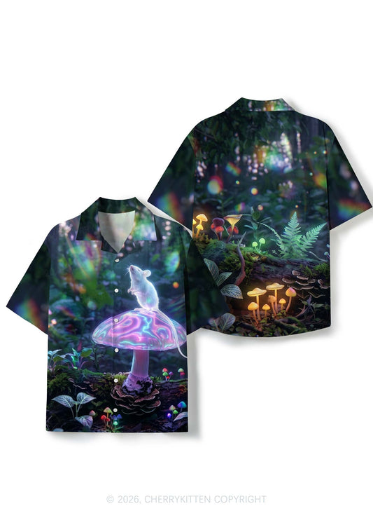Glowing Rat On Mushroom Y2K Print Hawaiian Shirt Cherrykitten