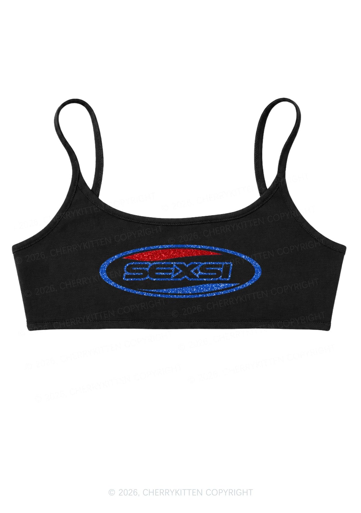 Glitter Sexsi Slogan Y2K Super Crop Cami Cherrykitten
