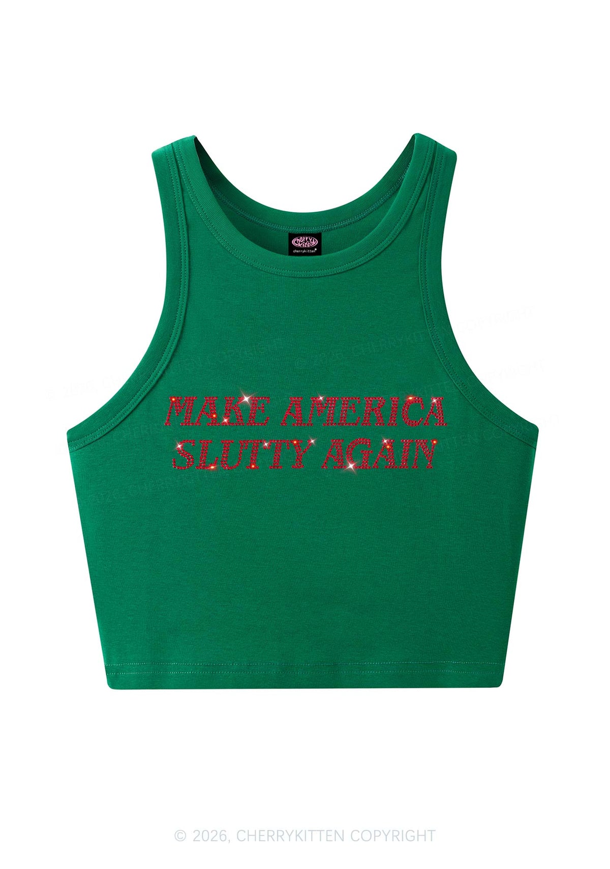 Rhinestone Make America Slxtty Y2K Crop Tank Top Cherrykitten