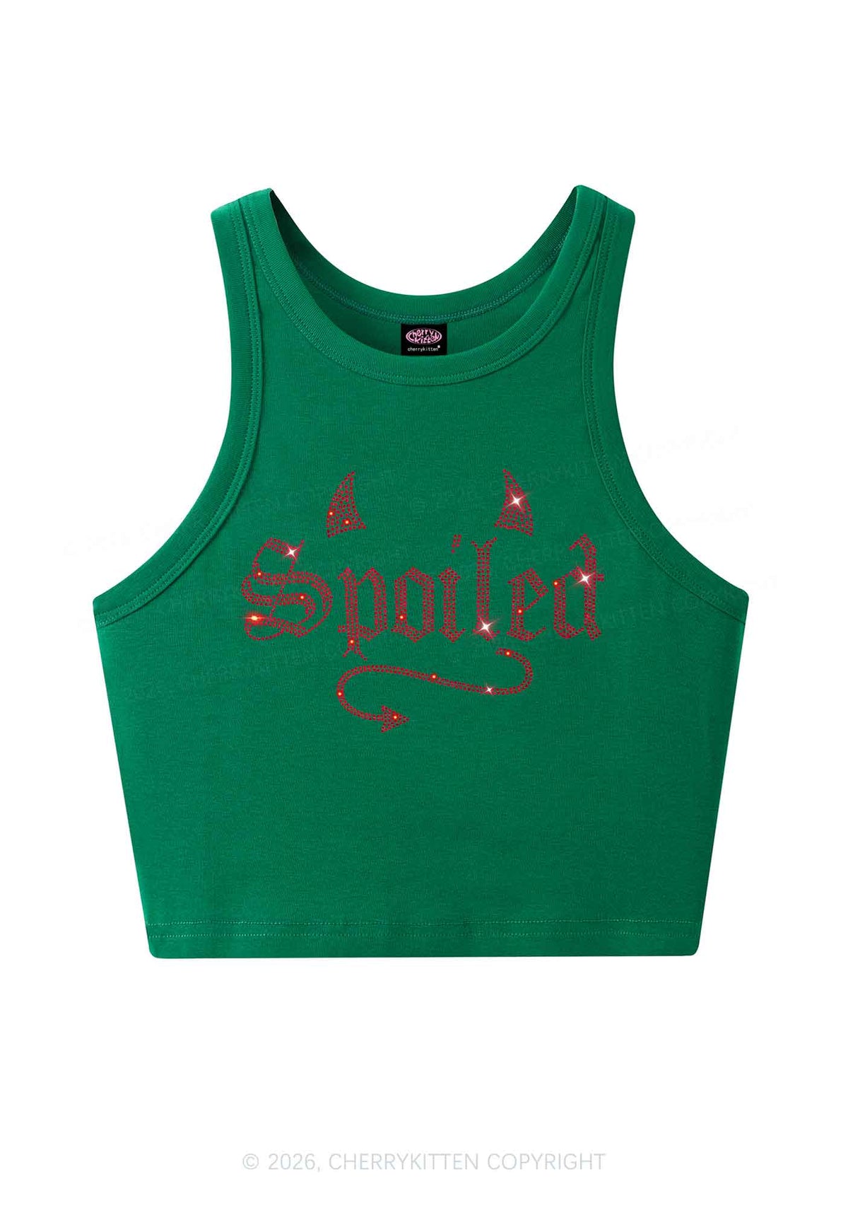 Rhinestone Spoiled Devil Horn Y2K Crop Tank Top Cherrykitten