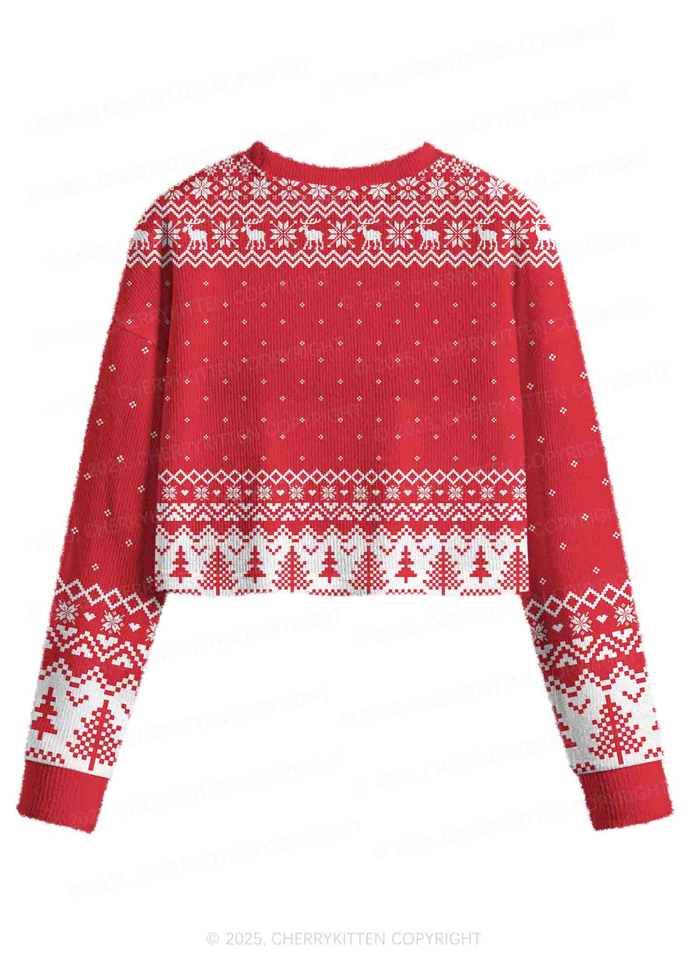 Hit Him Y2K Christmas Crop Knit Sweatshirt Cherrykitten