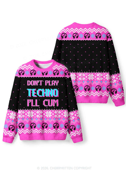 Dont Play Techno Y2K Christmas Knit Sweatshirt Cherrykitten