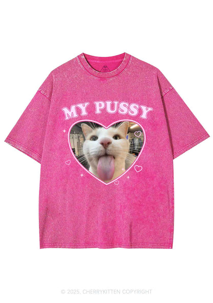 Custom Pet Puxxy Y2K Shirts Washed Tee Cherrykitten