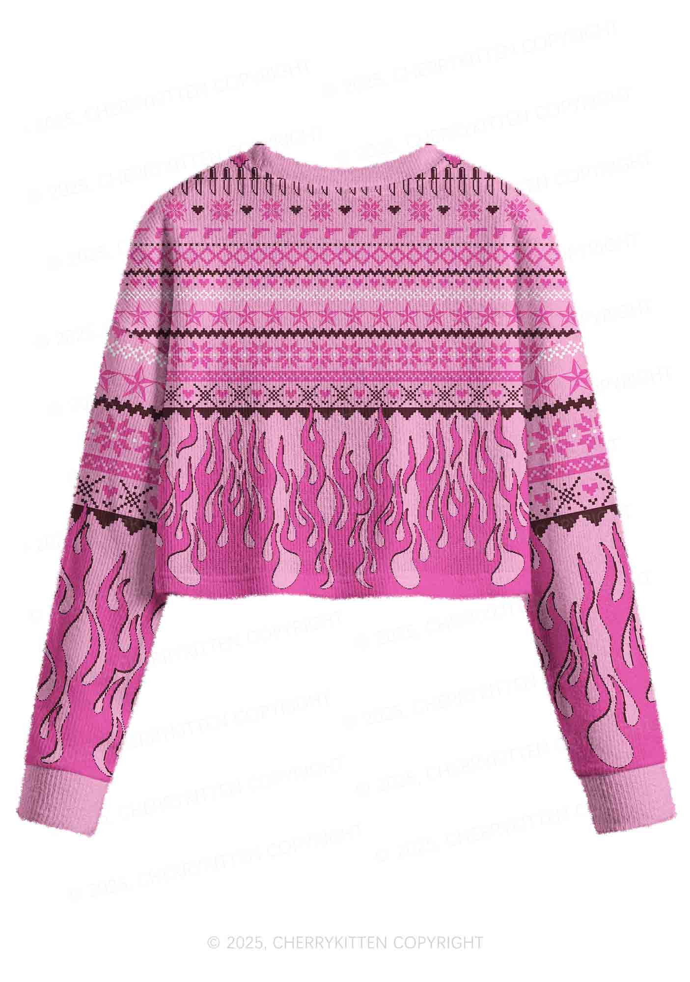 Cunting Season Y2K Christmas Crop Knit Sweatshirt Cherrykitten