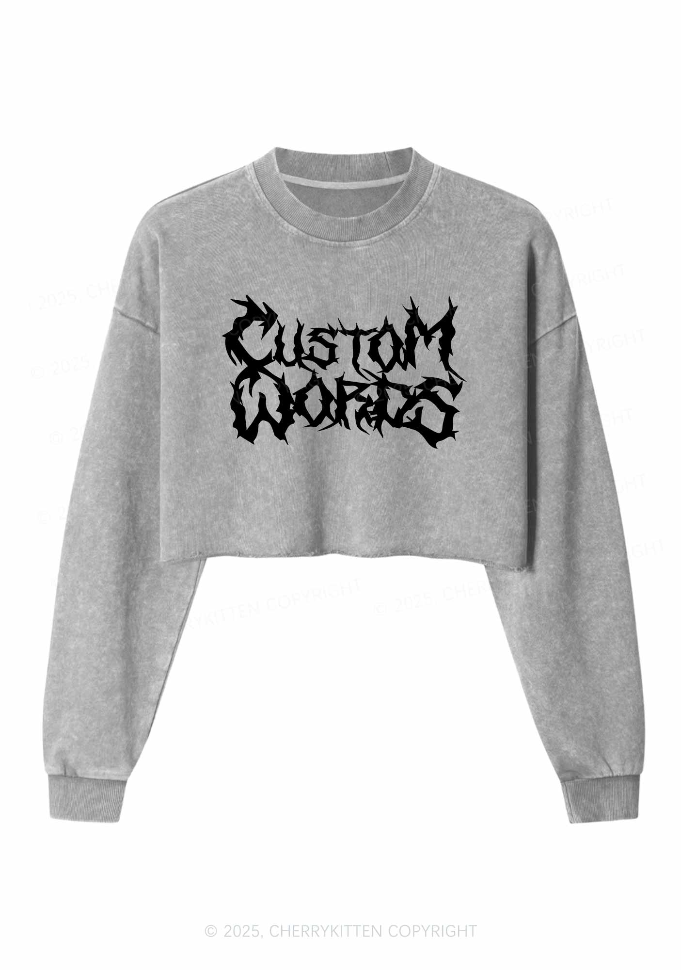 Custom Text Punk Font Y2K Crop Washed Sweatshirts Cherrykitten