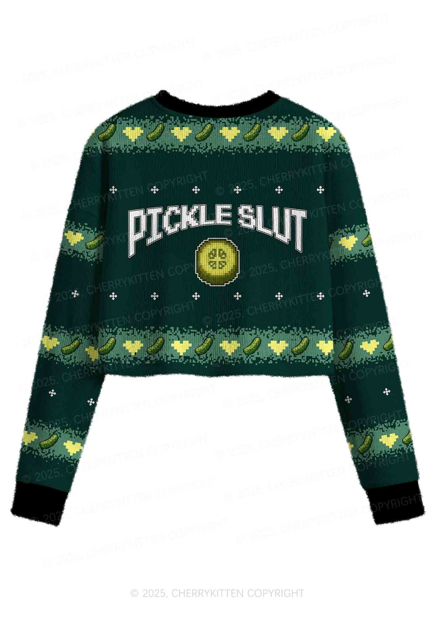 Pickle Slxt Y2K Christmas Crop Knit Sweatshirt Cherrykitten