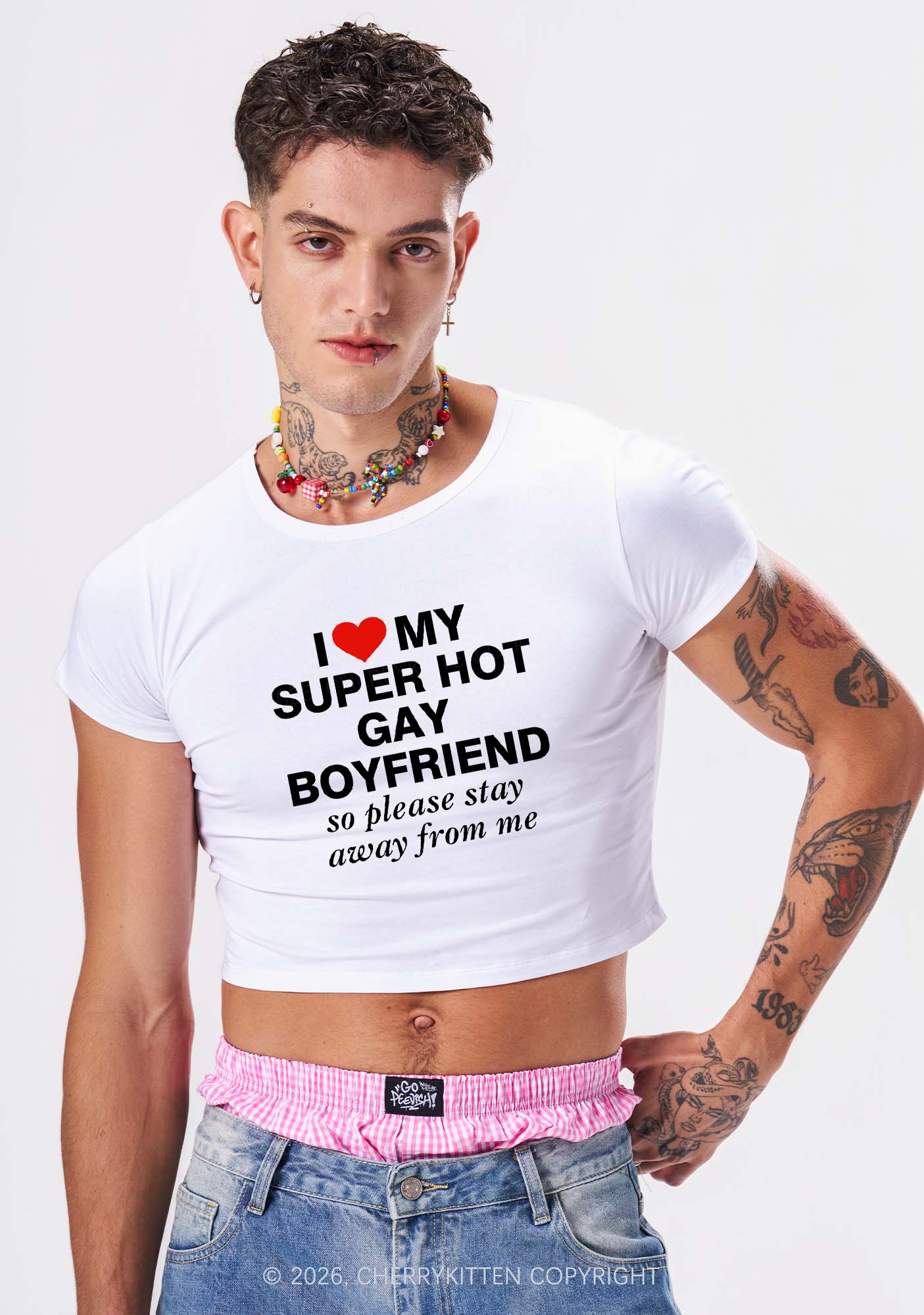 I Love My Super Hot Gay BF Pride Y2K Baby Tee Cherrykitten