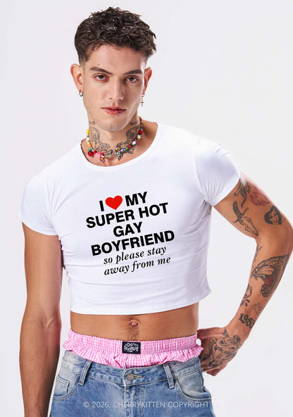 I Love My Super Hot Gay BF Pride Y2K Baby Tee Cherrykitten