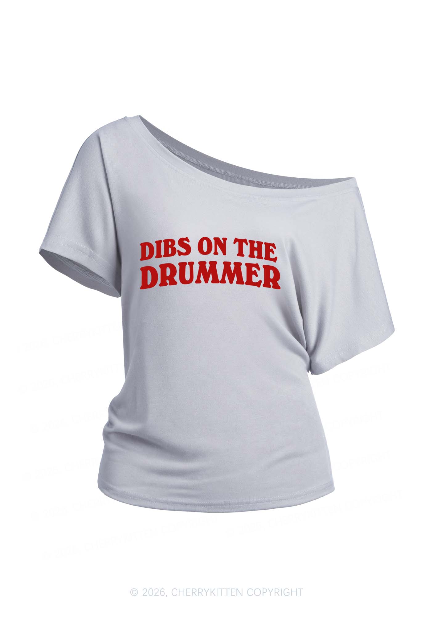 Dibs On The Drummer Y2K Off Shoulder Tee Cherrykitten